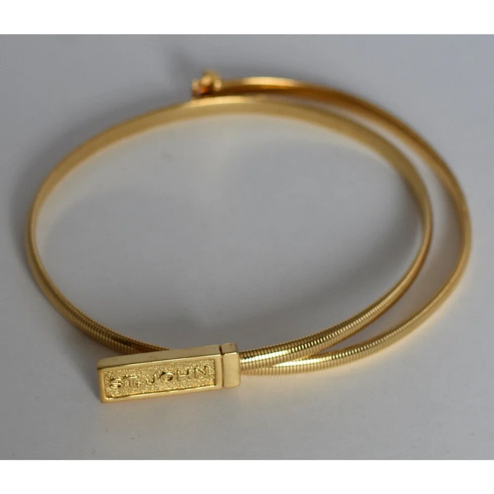 Signature ST. JOHN Knit Gold Tone Metal Stretch Skinny Waist Belt 25